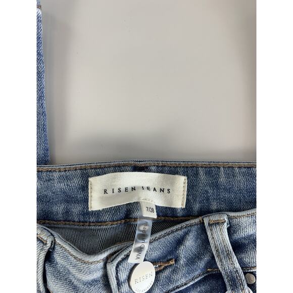 RISEN High Rise Distressed Ripped Wide Leg Baggy Jeans 7/28 Medium Wash - Picture 9 of 16